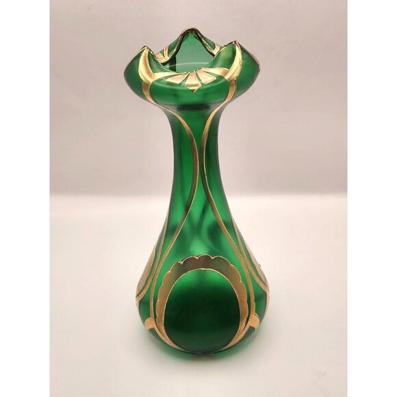 Bohemian art glass vase from the Art Nouveau era circa 1900-1905 featuring han